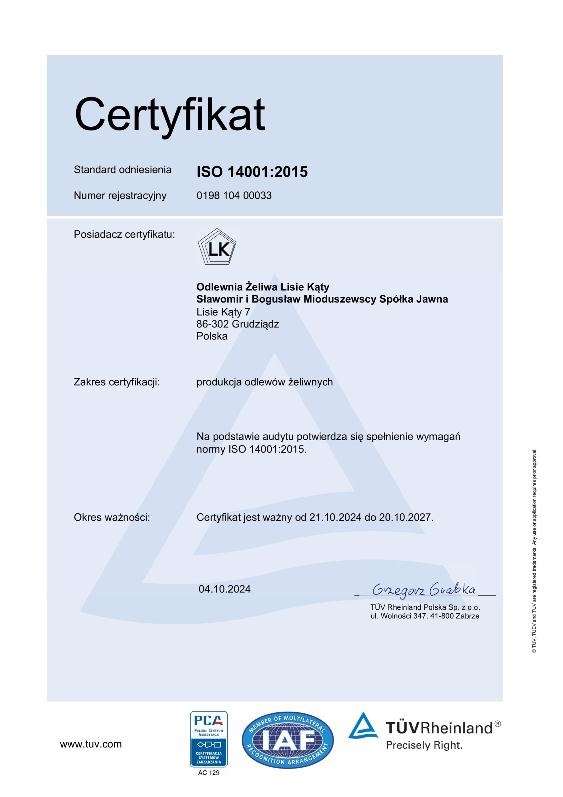 ISO 14001:2015 – system zarządzania środowiskowego