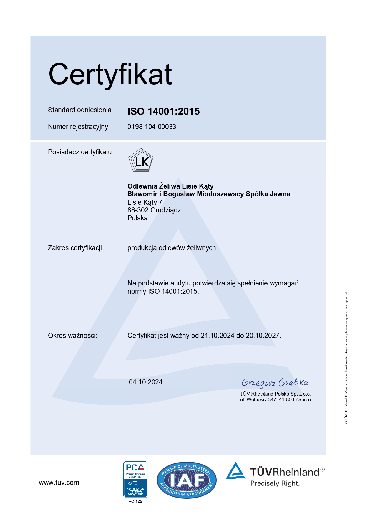 ISO 14001:2015 – system zarządzania środowiskowego